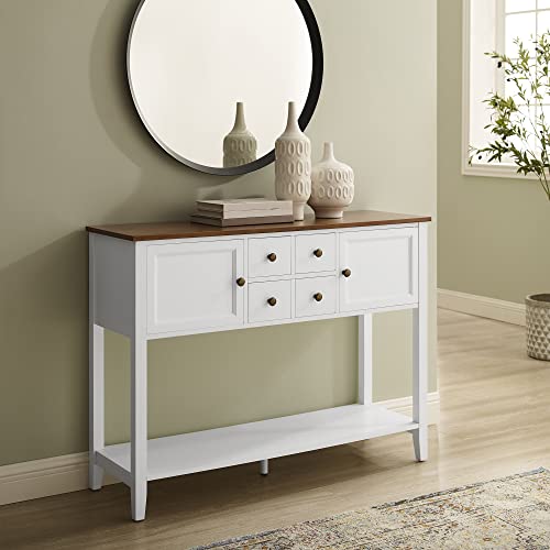 GOOD & GRACIOUS Buffet Sideboard Console Cabinet Narrow Wooden Kitchen Sideboard Table with Bottom Shelf and Storage Drawers White