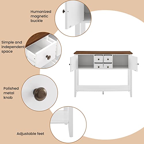 GOOD & GRACIOUS Buffet Sideboard Console Cabinet Narrow Wooden Kitchen Sideboard Table with Bottom Shelf and Storage Drawers White