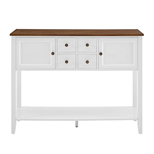 GOOD & GRACIOUS Buffet Sideboard Console Cabinet Narrow Wooden Kitchen Sideboard Table with Bottom Shelf and Storage Drawers White