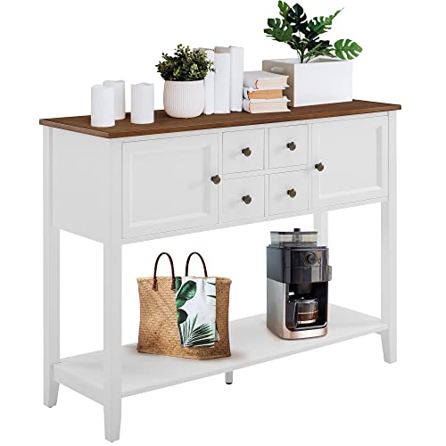 GOOD & GRACIOUS Buffet Sideboard Console Cabinet Narrow Wooden Kitchen Sideboard Table with Bottom Shelf and Storage Drawers White