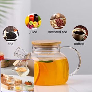 Glass Teapot, Stovetop & Microwave Safe Glass Borosilicate Teapot, Glass Teapot with Strainer, Glass Kettle with Wooden Lid, Loose Leaf and Fruit Tea and Fragrant Tea, 34oz/1000ml (Wooden Lid)