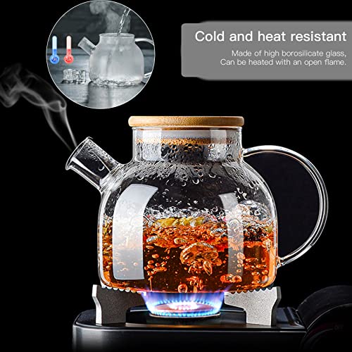 Glass Teapot, Stovetop & Microwave Safe Glass Borosilicate Teapot, Glass Teapot with Strainer, Glass Kettle with Wooden Lid, Loose Leaf and Fruit Tea and Fragrant Tea, 34oz/1000ml (Wooden Lid)