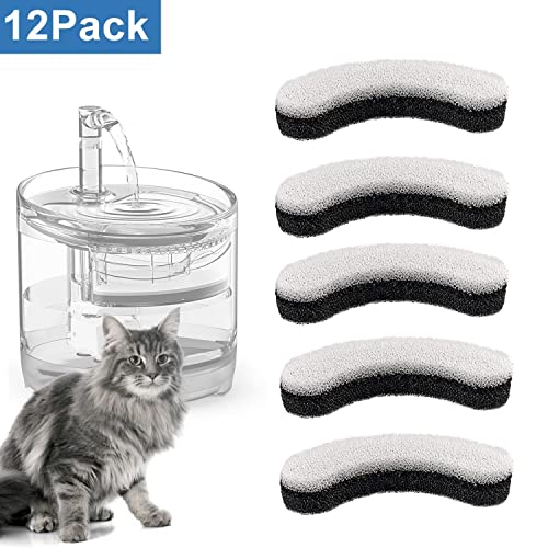 Replacement Premium Water Filter for NPET WF050 Transparent Water Fountain, Arc-Shaped, Washable Pet Fountain Filters with Triple Filtration System, 12 Pack