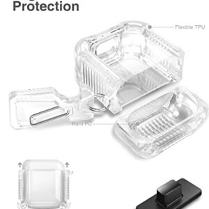 Dexnor Compatible with Airpods 1&2 Case, Clear Hard 2-Peice AirPods 1st(2016) & AirPods 2nd(2019) Generation Case with Keychain Clip for Boys Girls Women Men[LED Visible Support Wireless Charging]