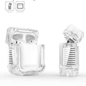 Dexnor Compatible with Airpods 1&2 Case, Clear Hard 2-Peice AirPods 1st(2016) & AirPods 2nd(2019) Generation Case with Keychain Clip for Boys Girls Women Men[LED Visible Support Wireless Charging]