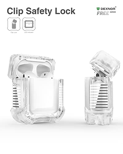 Dexnor Compatible with Airpods 1&2 Case, Clear Hard 2-Peice AirPods 1st(2016) & AirPods 2nd(2019) Generation Case with Keychain Clip for Boys Girls Women Men[LED Visible Support Wireless Charging]