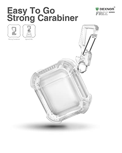 Dexnor Compatible with Airpods 1&2 Case, Clear Hard 2-Peice AirPods 1st(2016) & AirPods 2nd(2019) Generation Case with Keychain Clip for Boys Girls Women Men[LED Visible Support Wireless Charging]