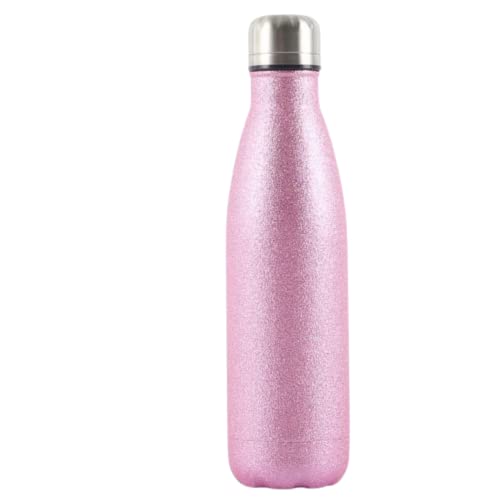 Personalised Water Bottle Vacuum Insulated Stainless Steel Flask, Custom engraved groom gifts, Boys School Flask, Birthday Gifts For Him (Pink, Glitter)