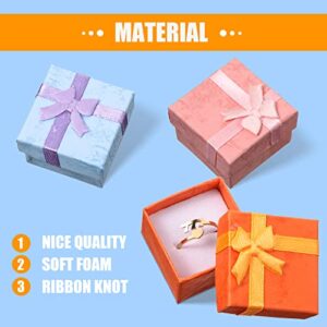 24 Pack Jewelry Gift Boxes Jewelry Box Gift Cases Cotton Filled Cardboard Paper Jewelry Box Bracelets Bangle Necklace Gift Case with Ribbon Bow for Birthday Wedding (1.6 x 1.6 Inches), 12 Color