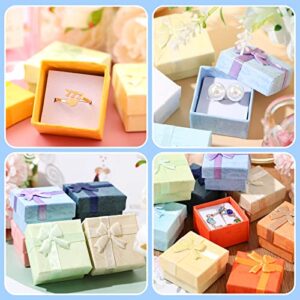 24 Pack Jewelry Gift Boxes Jewelry Box Gift Cases Cotton Filled Cardboard Paper Jewelry Box Bracelets Bangle Necklace Gift Case with Ribbon Bow for Birthday Wedding (1.6 x 1.6 Inches), 12 Color