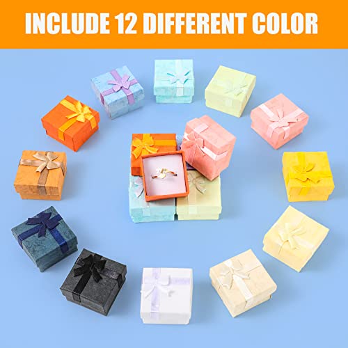 24 Pack Jewelry Gift Boxes Jewelry Box Gift Cases Cotton Filled Cardboard Paper Jewelry Box Bracelets Bangle Necklace Gift Case with Ribbon Bow for Birthday Wedding (1.6 x 1.6 Inches), 12 Color