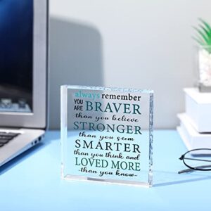 Always Remember You Are Braver Than You Think Inspirational Gift for Women Cheer up Gifts for Home Office Decor Positive Wall Plaque for Friend Mom Sister (Black, Green, Classic Style)