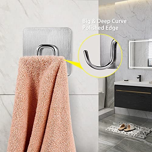 Renyqatt Towel Hooks for Bathrooms, Adhesive Towel Hooks, Shower Towel Hook, Robe Hooks for Bathrooms, Stainless Steel 2 PCS