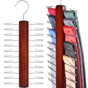 sawysine 2 pack wooden tie rack tie hangers for men 24 hooks tie and belt hangers 360 degree swivel tie organizer closet ties belts scarf accessories (brown)