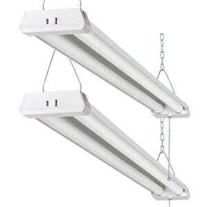 oooled 4ft linkable led shop light for garages, 42w 4800lm 5000k daylight led shop lights, led ceiling light with pull chain (on/off), linear worklight fixture with plug, 2 pack