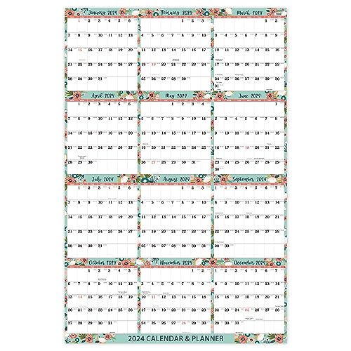 2024 Wall Calendar - Yearly Wall Calendar 2024, January 2024 - December 2024, 22.4" x 34.6", Year Calendar 2024 with Julian Date, Paper Folded Wall Calendar, Large Wall Calendar with 12 Months One Page, Vertical