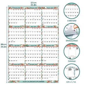 2024 Wall Calendar - Yearly Wall Calendar 2024, January 2024 - December 2024, 22.4" x 34.6", Year Calendar 2024 with Julian Date, Paper Folded Wall Calendar, Large Wall Calendar with 12 Months One Page, Vertical