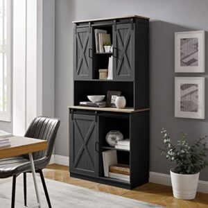 good & gracious kitchen pantry freestanding hutch storage cabinet with sliding barn door black paint finish