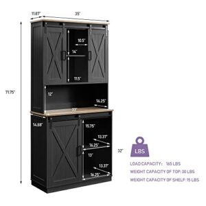 GOOD & GRACIOUS Kitchen Pantry Freestanding Hutch Storage Cabinet with Sliding Barn Door Black Paint Finish