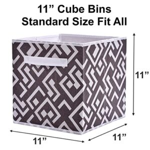 4 pc Cube Storage Bin Set – 11 inch Foldable Storage Cubes - Fabric Bins for Shelf, Closet, Clothes Organizer, 11X11 Foldable Basket, Decorative Cute Pattern Canvas Organization (Yellow, Blue & Brown) (Brown)