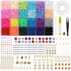 laucentral 6100+ pcs clay beads bracelet making kits, 24 colors 6mm flat round polymer heishi beads supplies for jewelry necklace earrings diy arts crafts accessories gifts age 4 5 6 7 8 9 10 11 12