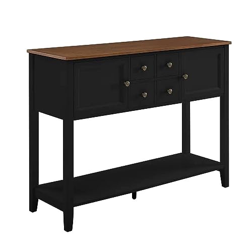 GOOD & GRACIOUS Buffet Sideboard Console Cabinet Narrow Wooden Kitchen Sideboard Table with Bottom Shelf and Storage Drawers Black