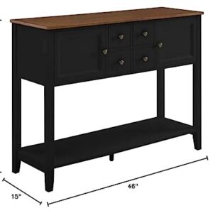 GOOD & GRACIOUS Buffet Sideboard Console Cabinet Narrow Wooden Kitchen Sideboard Table with Bottom Shelf and Storage Drawers Black