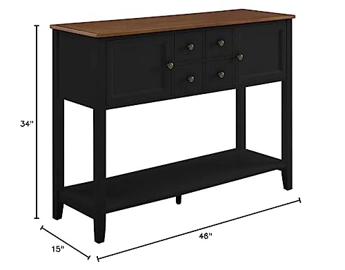 GOOD & GRACIOUS Buffet Sideboard Console Cabinet Narrow Wooden Kitchen Sideboard Table with Bottom Shelf and Storage Drawers Black