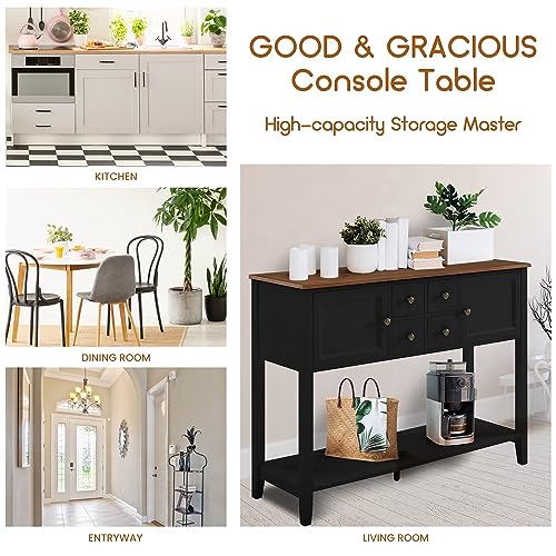 GOOD & GRACIOUS Buffet Sideboard Console Cabinet Narrow Wooden Kitchen Sideboard Table with Bottom Shelf and Storage Drawers Black