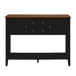 GOOD & GRACIOUS Buffet Sideboard Console Cabinet Narrow Wooden Kitchen Sideboard Table with Bottom Shelf and Storage Drawers Black