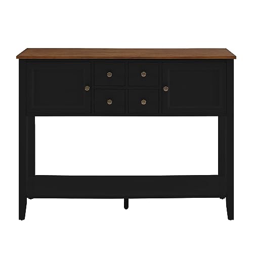 GOOD & GRACIOUS Buffet Sideboard Console Cabinet Narrow Wooden Kitchen Sideboard Table with Bottom Shelf and Storage Drawers Black