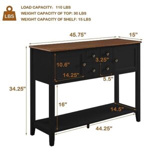 GOOD & GRACIOUS Buffet Sideboard Console Cabinet Narrow Wooden Kitchen Sideboard Table with Bottom Shelf and Storage Drawers Black