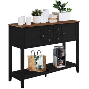 GOOD & GRACIOUS Buffet Sideboard Console Cabinet Narrow Wooden Kitchen Sideboard Table with Bottom Shelf and Storage Drawers Black