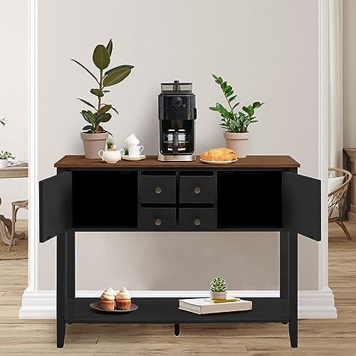 GOOD & GRACIOUS Buffet Sideboard Console Cabinet Narrow Wooden Kitchen Sideboard Table with Bottom Shelf and Storage Drawers Black