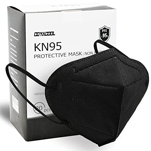 COYACOOL KN95 Mask 20Pcs Face Mask, Individually Packaged 5-Ply Breathable & Comfortable Safety Disposable Face Masks, Filter Efficiency≥95% Protection Against PM2.5,Dust Cup Dust Mask, Black