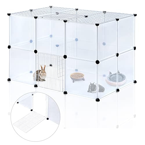 BRIAN & DANY 2-Tier Small Animals Playpen, Portable Pet Playpen Indoor with 2 Doors for Puppy, Hamsters, Guinea Pig, Rabbits - 28 Panels, 43.1" x 27.5" x 27.5"