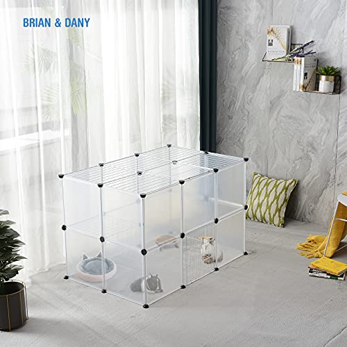 BRIAN & DANY 2-Tier Small Animals Playpen, Portable Pet Playpen Indoor with 2 Doors for Puppy, Hamsters, Guinea Pig, Rabbits - 28 Panels, 43.1" x 27.5" x 27.5"