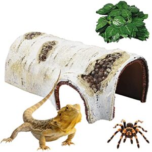 hamiledyi reptile hides and caves bearded dragon log hide snake hideaway wood shape gecko hideout hut resin birch bark tank decor for lizard ball python turtle spider