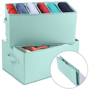 2 pcs jeans organizers for folded clothes organizer for organization and storage bedroom, big size good for jeans, pants, thick sweaters, 4-sides boards, double handles, washable and foldable