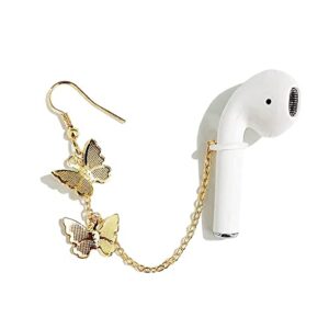 2pcs anti lost earrings for airpods wireless earphone holder butterfly cactus sunflower mushroom strap earrings holder earhooks for women (gold butterfly)