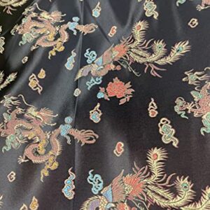 Chinese Dragon Brocade Fabric Sold by The Yard (Black)