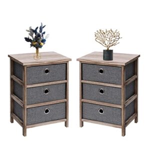 ecomex nightstand set of 2, nightstands with drawer, wood nightstand easy assembly bedside table with 3 fabric drawers,small nightstand for bedroom.grey