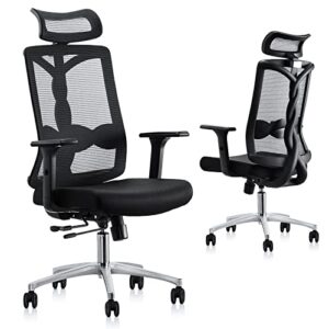 Office Chair Ergonomic,Computer Chair with Neck and Lumbar Support,Mesh Office Chair with Adjustable Headrest,Backrest,Armrest & Seat Depth,Thick Seat Cushion,Office Chairs for Home Office,Black