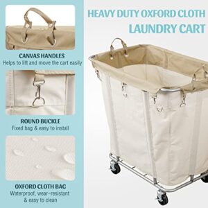 PLKOW Laundry Cart with Wheels 320L Large Rolling Laundry Cart for Commercial/Home, Rolling Laundry Basket with Steel Frame and Waterproof Lining, 9 Bushel, 32.3L x 19.7W x 30.7H Inch, Beige