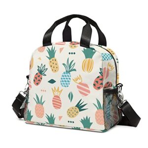 insulated kids lunch bag, reusable lunch box container with adjustable shoulder strap for adult work school travel, thermal lunch tote cooler bag with side pockets for boys girls women men (pineapple)