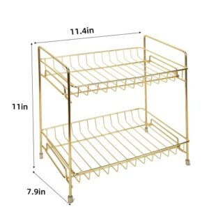 YICOCHI 2-Tier Bathroom Counter Organizer,Kitchen Spice Rack Corner Storage Organizing Caddy Stand for Bathroom Vanity Countertops,Gold