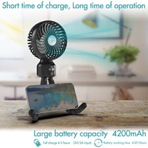 Auto Oscillating Stroller Fan, Portable Fan - 4200 mAh Rechargeable Battery Operated Fan, Small USB Fan Handheld Personal Fan, 3 Speeds Powerful Airflow for Stroller, Crib, Bike, Treadmill, Desktop