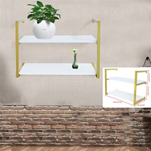 Gdrasuya10 Floating Shelves Wall Mounted, Modern Wood Storage Shelf, with Golden Metal Brackets Decor Wall Shelving for Bedroom, Bathroom, Bathroom, Kitchen, Living Room (2 Tier, 24“)