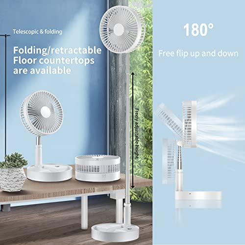 Greheywos Portable Foldable Fan with Remote Control, 7200mah Rechargeable USB Standing Fan, 7.8'' Super Quiet Table Fan with 4 Speeds, Timing Function Folding Fan, Suitable for Home Office Camp Travel