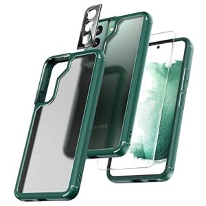 tocol [5 in 1 for samsung galaxy s22 case 6.1 inch, with 2 pack screen protector + 2 pack camera lens protector, translucent matte back [military grade protection] case for galaxy s22 5g, green